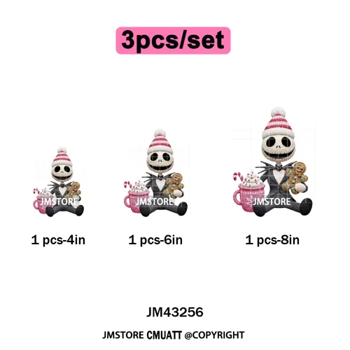 Hot Cocoa Coffee Lover Cartoon Faux Yarn Christmas Xmas Iron on Washable DTF Transfers Stickers Ready to Press for Sweatshirts