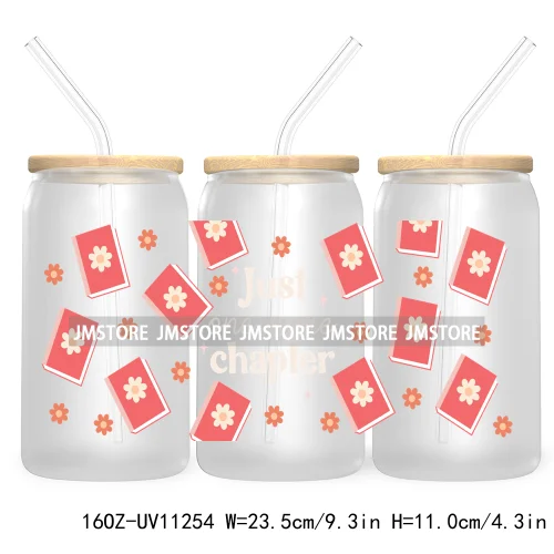 Trendy Coffee And Books Reading Floral Flowers 16OZ UV Cup Wrap DTF Transfer Stickers For Libbey Glass Can Cups Tumbler Labels