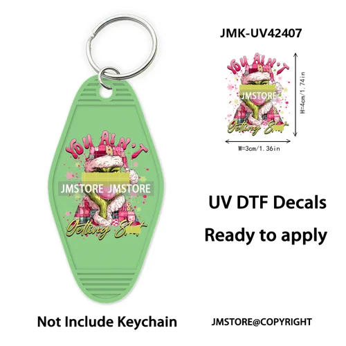 Trendy Christmas Cartoon UV DTF Keychain Wraps Ready To Apply Waterproof High Quality DIY Craft Decals For Hotel Motel Keychain