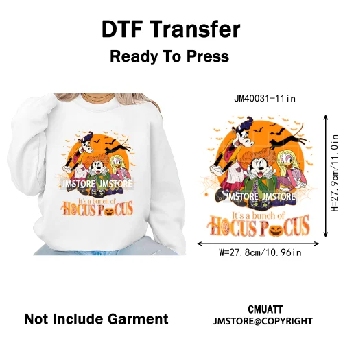 Happy Halloween Nightmare Cartoon Character Pumpkin Skeleton Iron on DTF Washable Transfers Stickers Ready to Press for T-shirts