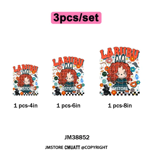 Cartoon Princess Girly Flowers Checkered Doll Characters Iron on DTF Washable Heat Transfer Stickers Ready to Press for Clothing