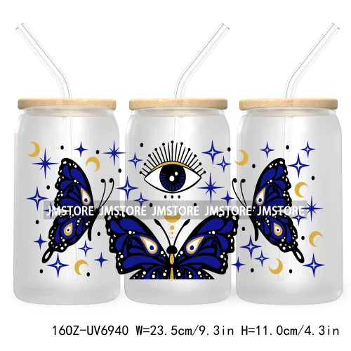 Blue Evil Eye 16OZ UV DTF Cup Wrap Transfers Stickers For Libbey Glass Can Cups Tumbler Waterproof Craft Mexican Culture Wraps