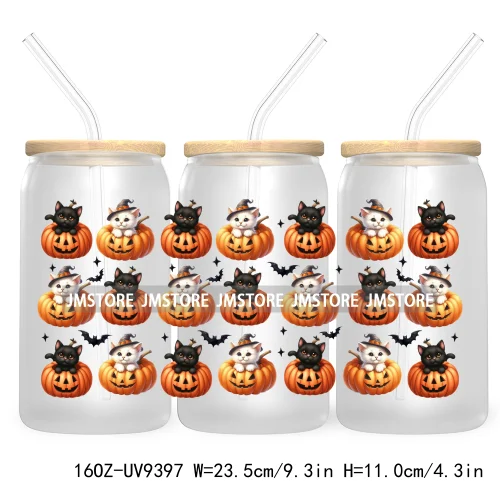 Coquette Pumpkin Autumn 16OZ UV DTF Cup Wrap Transfer Stickers Custom Waterproof Label For Libbey Glass Can Cute Ghost Halloween