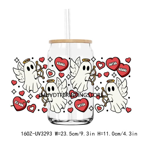 Cupid Ghostie Spooky Valentine's Day UV DTF Sticker For 16OZ Libbey Glass Cup Can Wrap Transfer Sticker Custom Labels DIY Logo