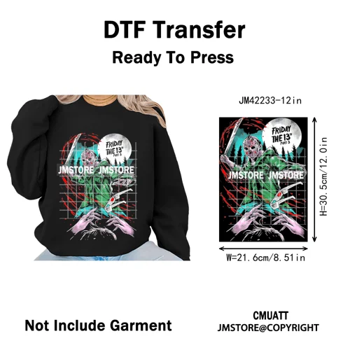 Funny Halftone Movie Series Killer Halloween Spooky Season Iron on DTF Washable Transfers Stickers Ready to Press for T-shirts