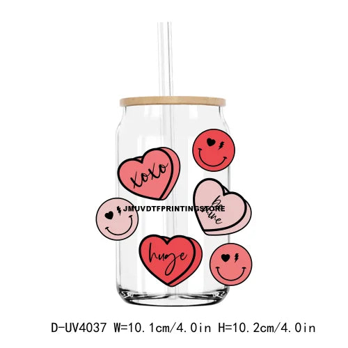 Candy Hearts Valentine's Day 16OZ UV DTF Cup Wrap Transfers Stickers Custom Labels DIY Waterproof Logo XOXO For Libbey Glass Can