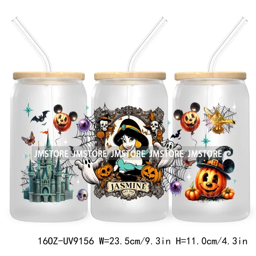 New Trendy Cartoon Princess Halloween 16OZ UV Cup Wrap DTF Transfer Stickers For Libbey Glass Can Cups Tumbler Waterproof Labels