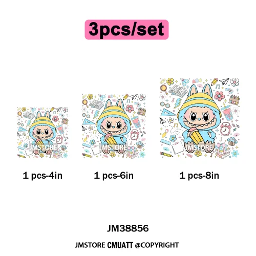Floral Cute Checkered Cartoon Monster Character Iron on DTF Washable Transfers Stickers Designs Ready to Press for Textile Bags