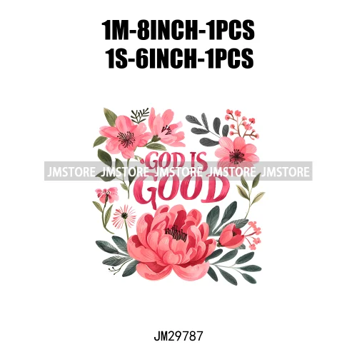 Floral Christian Jesus Praise God Religious Bible Verse Motivational Quotes Iron On DTF Heat Press Transfer Stickers For Clothes