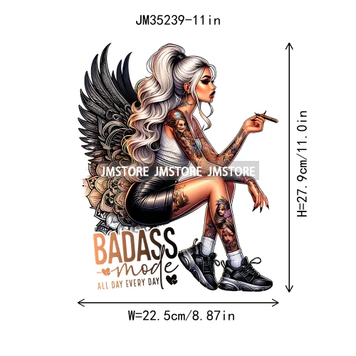 Cool Sarcasm Edgy Tattoo Idgaf Girl Iced Coffee Rebellious Women Iron on DTF Transfers Stickers Ready to Press for Clothing Bags