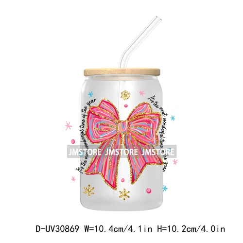 Christmas Pencil Tree Gift For Teacher UV DTF Transfer Stickers Decals For Libbey Cold Cups Mugs Tumbler Waterproof Coquette Bow