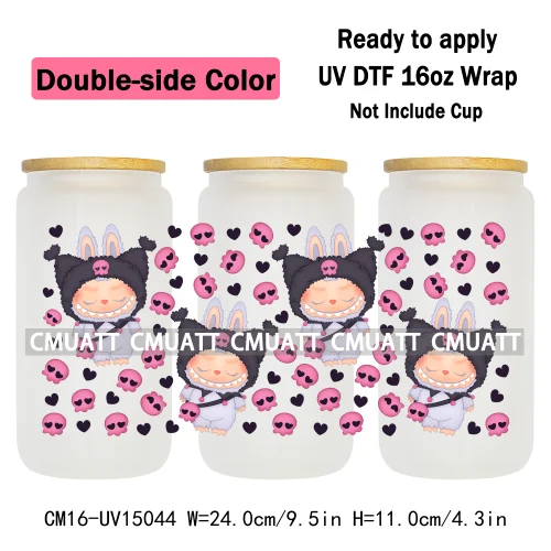 Double Sided Color UV DTF Cup Wraps 16OZ Wholesale Custom Bulk Waterproof Cartoon Cute Monster Transfer Designs For Mug Glass
