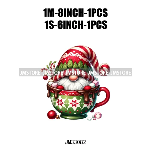 Funny Hot Cocoa Cup Festive Gnomes Wishes Candy Merry Christmas Iron On DTF Transfers Stickers Ready To Press For Sweatshirts