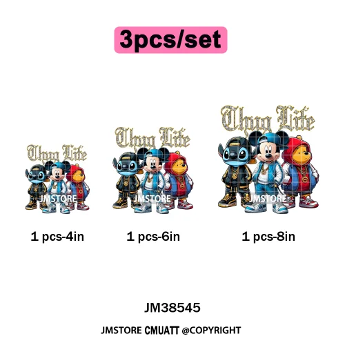 Cool Hip Hop Cartoon Animal Characters Streetwear Thug Life Iron on DTF Washable Transfers Stickers Ready to Press for Clothes