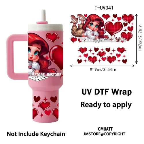 Chibi Girl Heart Cartoon Princess UV DTF Mini Tumbler Keychain Wraps Ready To Apply Transfer Stickers Prints Waterproof Decals