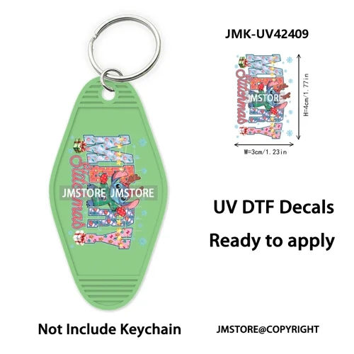 Trendy Christmas Cartoon UV DTF Keychain Wraps Ready To Apply Waterproof High Quality DIY Craft Decals For Hotel Motel Keychain