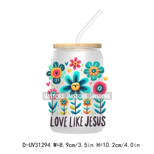 Christian Bible Verse UV DTF Transfer Stickers Decals For Libbey Cold Cups Mugs Tumbler Waterproof Custom Jesus Cross Flowers