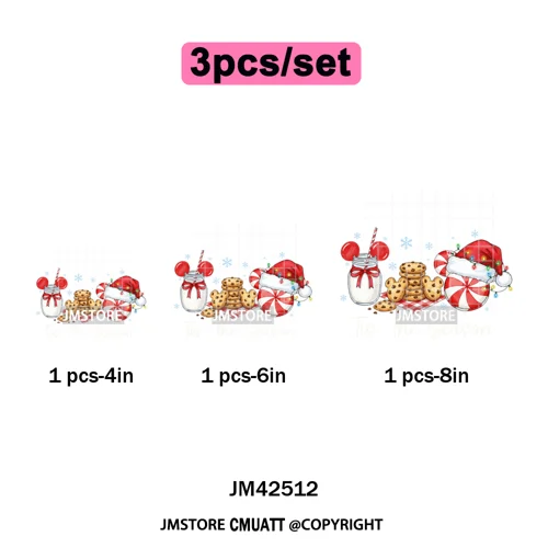 Cute Cartoon Character Coffee Cup Coquette Candy Merry Christmas Iron on DTF Heat Transfers Stickers Ready to Press for Hoodies