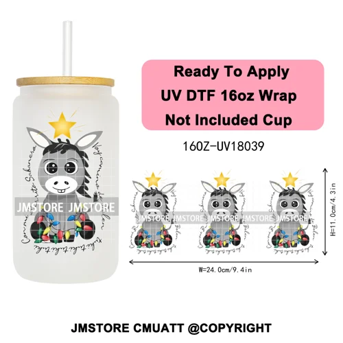 Feliz Navidad Christmas Mexican Food UV DTF Stickers Ready To Apply Cup Wrap High Quality Waterproof For 16OZ Libbey Can Glass