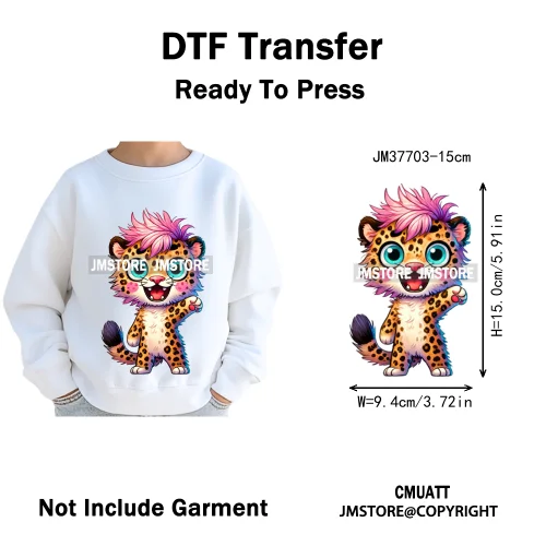 15cm 5.9in Kids Size Funny Pets Lovers Playful Panda Lion Chameleon Animal Iron on DTF Transfer Stickers Ready to Press for Bag