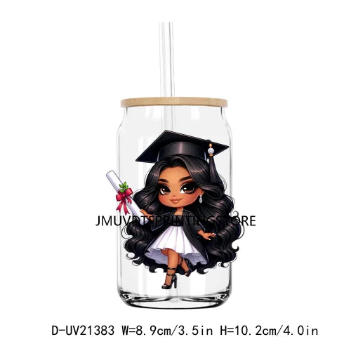 Chibi Latina Graduation Diploma UV DTF Transfer Stickers Decals For Libbey Cold Cups Mug Tumbler Waterproof DIY Logo Senior 2024