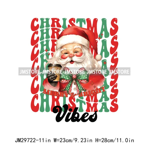 Just Waiting For Christmas Santa Claus Gifts Joy Winter Holidays Vibes Iron On DTF Transfers Stickers Ready To Press For Clothin