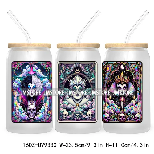 Horror Characters Tarot Card Halloween 16OZ UV Cup Wrap DTF Transfer Stickers For Libbey Glass Can Cup Tumbler Waterproof Labels