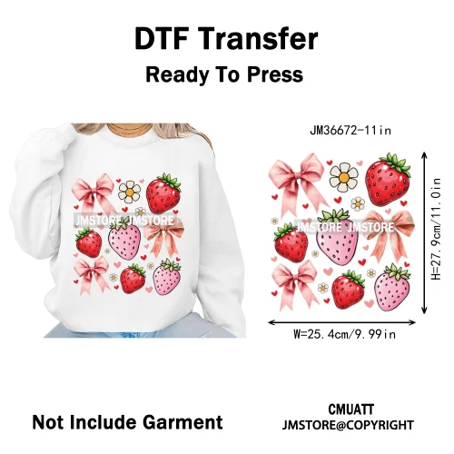 Boho Coquette Floral Strawberry Festival Vibes Summer Fruit Iron on DTF Thermal Transfer Sticker Ready to Press for Clothes Bags