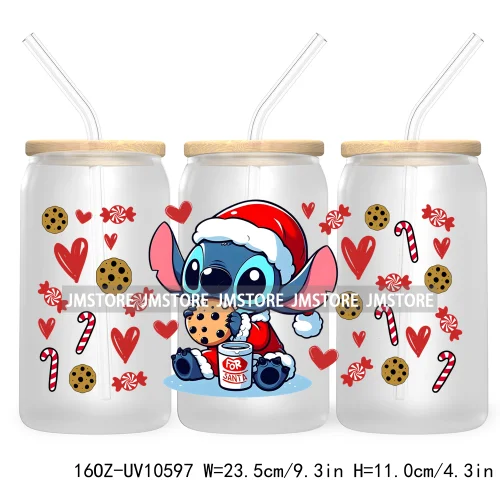 Cute Baby Green Character Christmas Season 16OZ UV Cup Wrap DTF Transfer Stickers For Libbey Glass Can Cups Tumbler Coquette Bow