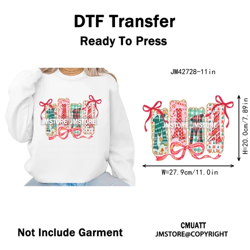 Colorful Christmas Mama Claus Coquette Candy Cane Santa Iron on DTF Washable Transfers Stickers Ready to Press for T-shirts