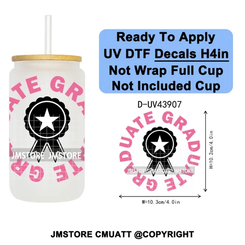 Girly University Graduation 2026 UV DTF Decals Ready To Apply Waterproof Transfer Stickers DIY Crafts For 16OZ Libbey Glass Can