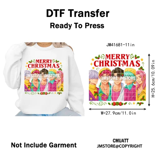 Merry Christmas Kpop Music Band Group Character Xmas Festive Love Iron on DTF Transfers Stickers Ready to Press for Clothes Bags