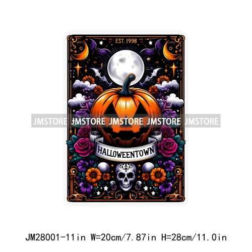 Spooky Halloween Tarot Card Pumpkin Skeleton Ghost Flower Iron On DTF Transfers Stickers Ready To Press For Sweatshirt Bags