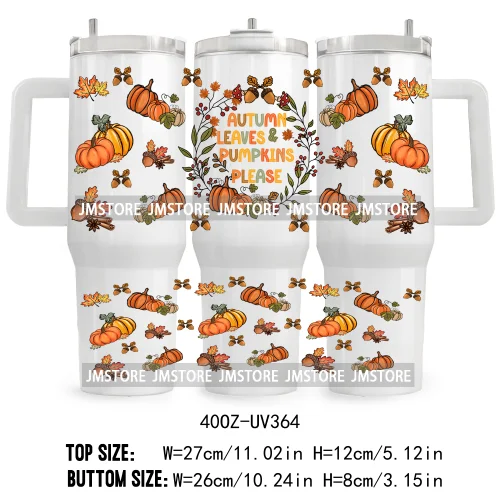 Leopard Pumpkin Coquette Bow UV DTF 40OZ Tumbler Wrap Ready To Apply Waterproof Custom Logo Fall Autumn Vibes Transfer Stickers