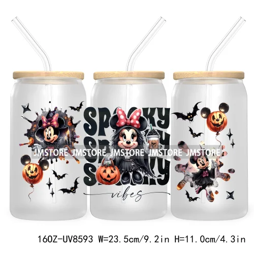 Spooky Vibes Halloween Princess 16OZ UV DTF Cup Wrap Transfer Stickers Custom Label Durable Waterproof Logo For Libbey Glass Can