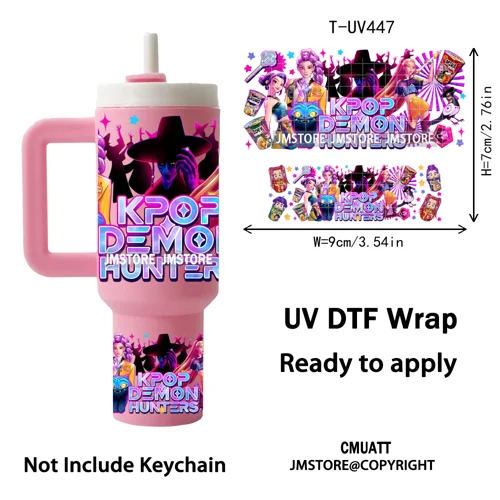 Demon Hunter Inspired Movie Kpop UV DTF Mini Tumbler Keychain Wraps Ready To Apply Transfer Stickers Prints Waterproof Decals
