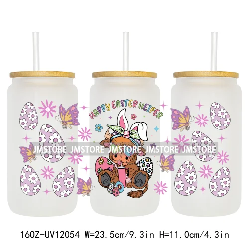 Hip Hop Easter Bunny Carrot Eggs Hunting UV DTF Sticker For 16OZ Libbey Glass Cup Can Wrap Transfer Stickers Custom Labels Logo