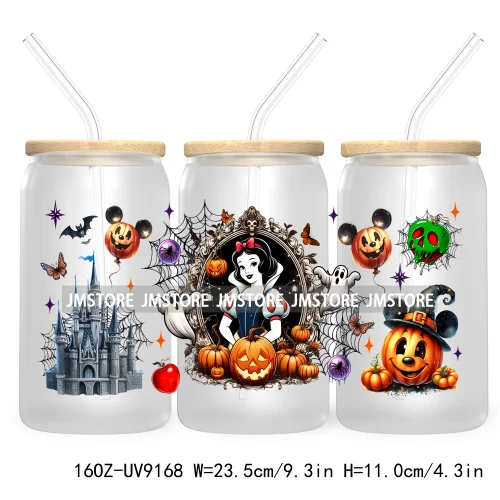 New Trendy Cartoon Princess Halloween 16OZ UV Cup Wrap DTF Transfer Stickers For Libbey Glass Can Cups Tumbler Waterproof Labels