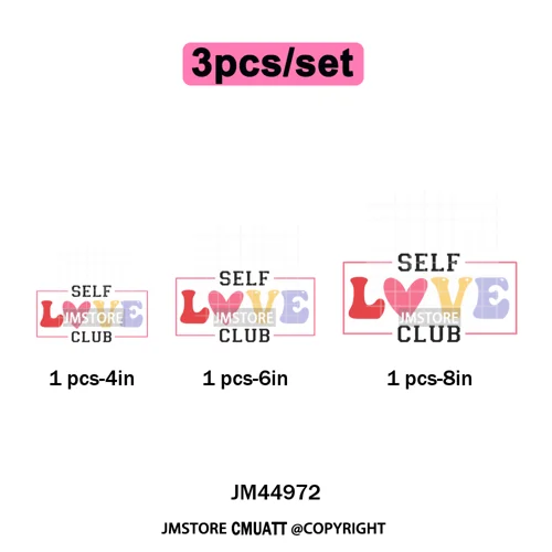 Self Love Club Mental Health Quotes Positive Inspirational Iron on Washable DTF Transfers Stickers Ready to Press for Clothing