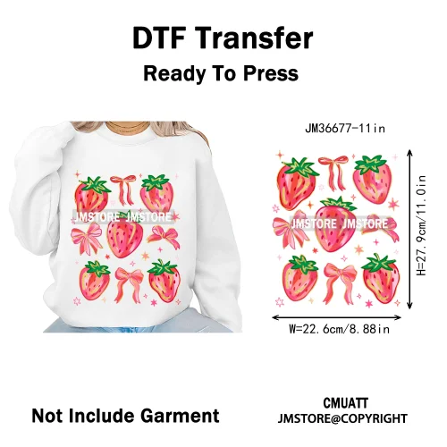 Boho Coquette Floral Strawberry Festival Vibes Summer Fruit Iron on DTF Thermal Transfer Sticker Ready to Press for Clothes Bags