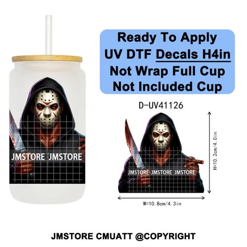 Black Horror Dad Halloween Spooky Daddy UV DTF Decals Ready To Apply Waterproof Transfer Stickers For 16OZ Libbey Glass Can Cups