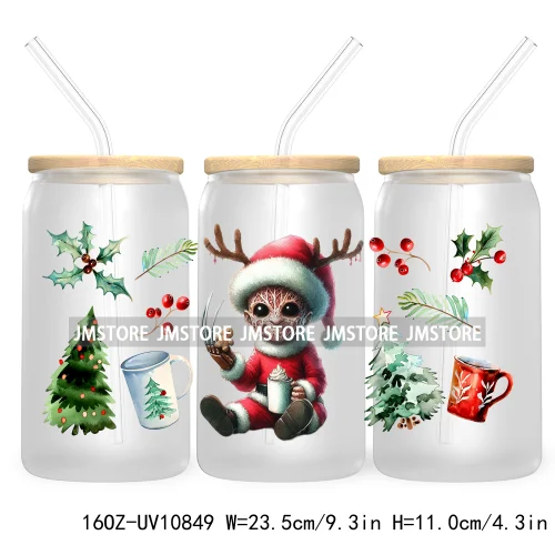 Christmas Movie Killer UV DTF Cup Wrap For Libbey Glass Can Transfer Stickers Waterproof Custom Labels Scary Horror Friends