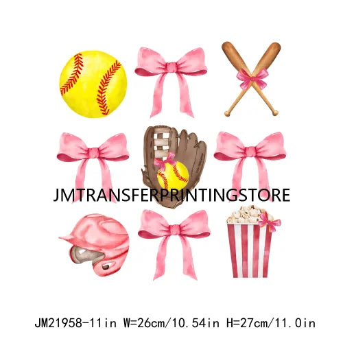 New Baseball Softball Sport Coquettee Mama Decals Pink Ribbon Bow Stanley Tumbler Iron On DTF Transfer Stickers For Sweatshirt