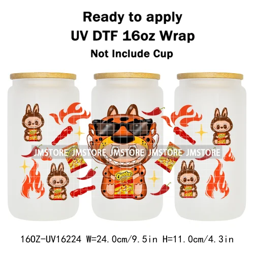 Cute Monster Doll Mexican Food Snacks UV DTF Wraps Transfer Stickers Waterproof High Quality For 16OZ Libbey Glass Can Tumbler