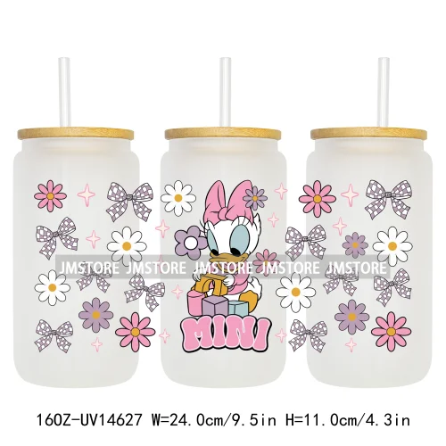 Coquette Mama Mini Cartoon Family 16OZ UV DTF Cup Wraps Ready To Apply Waterproof Transfer Stickers For Libbey Glass Can Tumbler