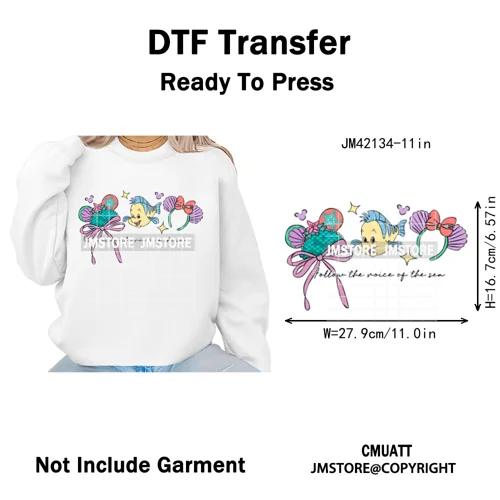 Colorful Mouse Headbands Cartoon Animal Princess Character Iron on DTF Washable Transfers Stickers Ready to Press for Clothes