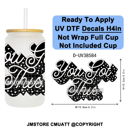 Bookish Positive Quotes Self Care UV DTF Transfer Stickers Decals Ready To Apply Waterproof For 16OZ Libbey Glass Can Tumbler