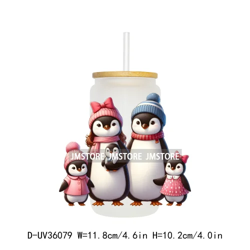 Penguin Family Coquette Bow UV DTF Transfer Stickers Decals Ready To Apply Waterproof For 16OZ Libbey Glass Can Cups Tumbler