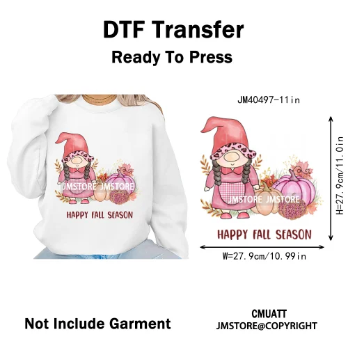 Pink Happy Fall Season Harvest Blessings Pumpkin Autumn Vibes Iron on DTF Washable Transfers Stickers Ready to Press for Hoodies