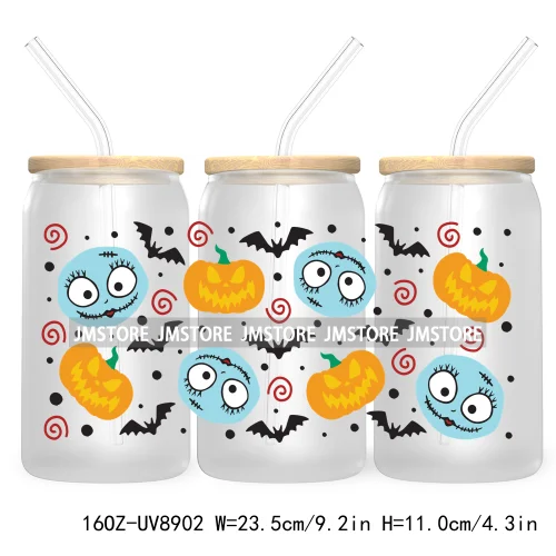 Cartoon Halloween Bat Pumpkin 16OZ UV DTF Cup Wrap Transfer Stickers Custom Labels Durable Waterproof Logo For Libbey Glass Can